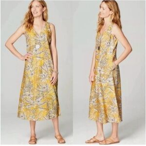 J. Jill Love Linen Yellow Floral Maxi Dress Size XL Shift Tropical Lagenlook